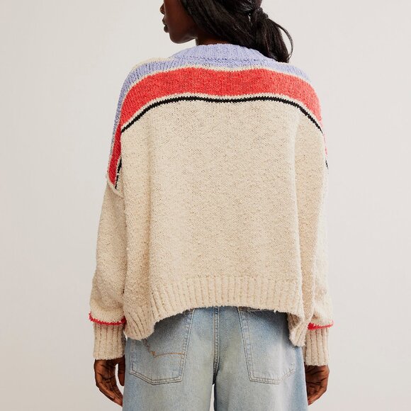 Free People Red and White Car Sweater - Picture 4 of 7